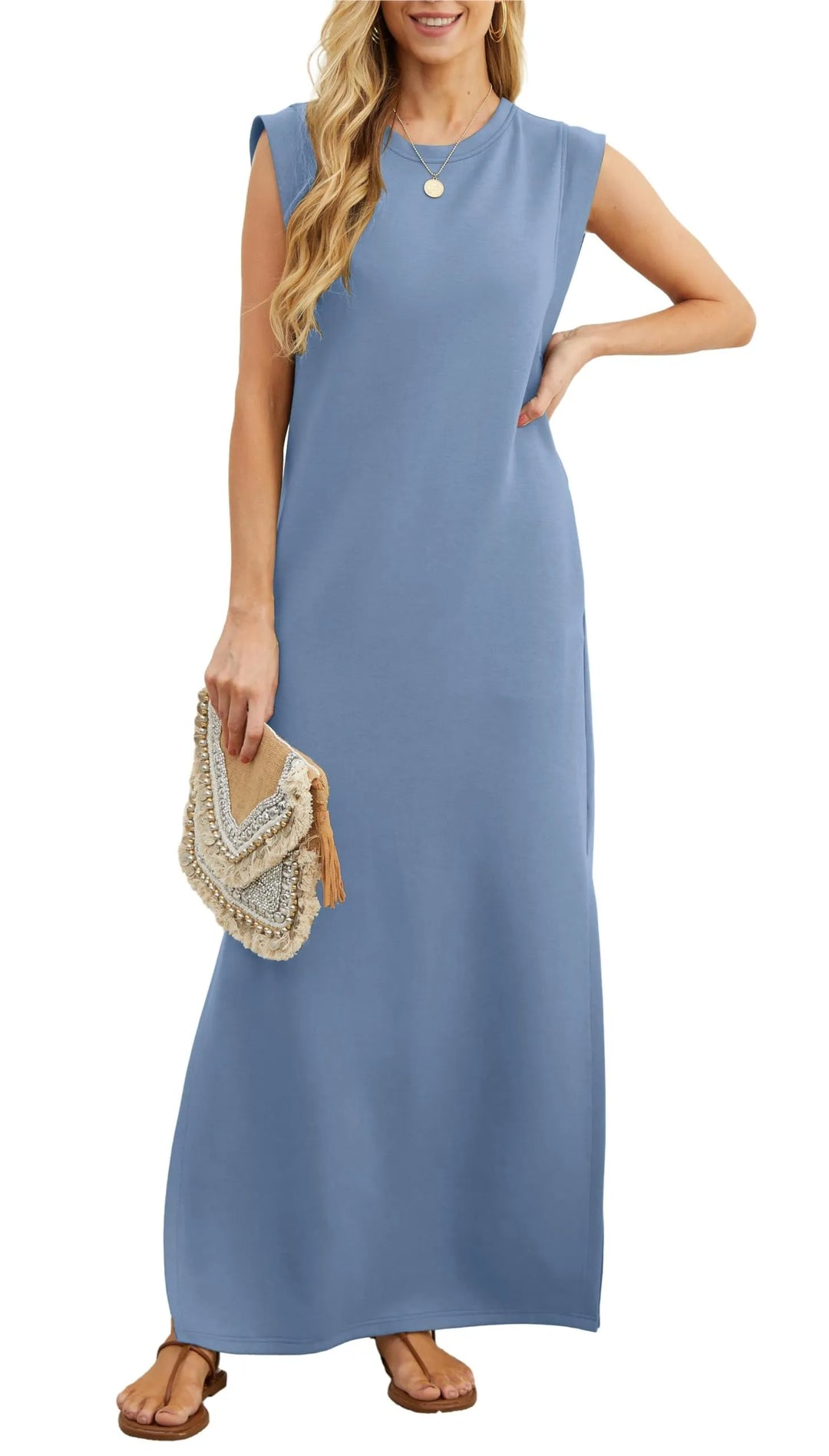 Denise™ - Lässiges, lockeres, aufgespaltenes, knitterfreies Maxikleid
