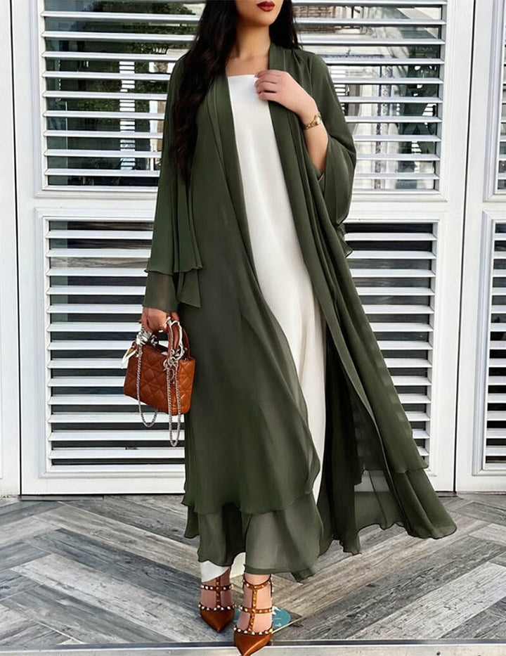 Damen Longline-Cardigan mit Rüschensaum und langen Ärmeln