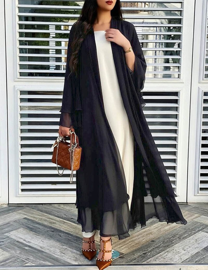 Damen Longline-Cardigan mit Rüschensaum und langen Ärmeln