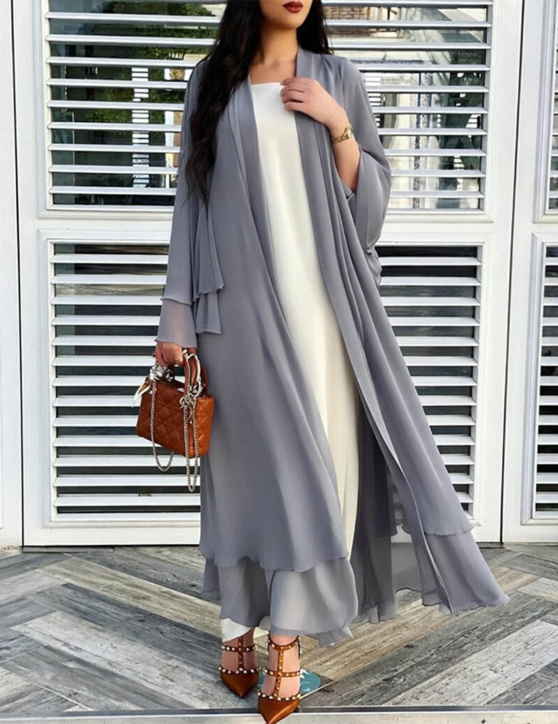 Damen Longline-Cardigan mit Rüschensaum und langen Ärmeln