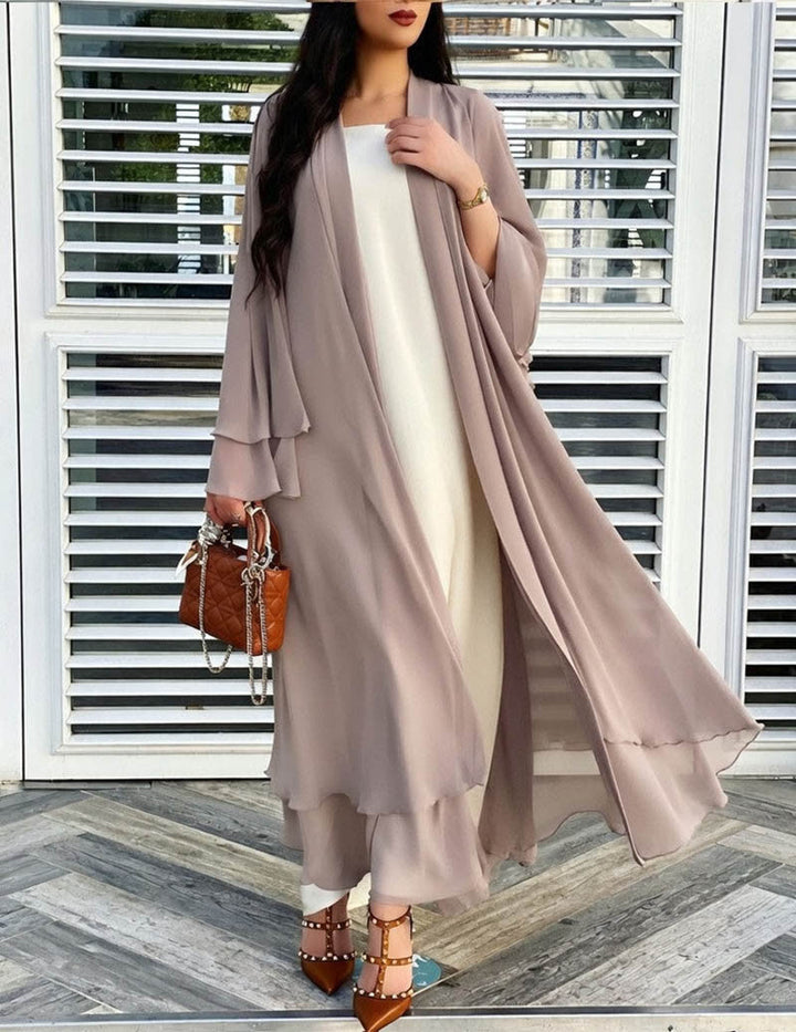 Damen Longline-Cardigan mit Rüschensaum und langen Ärmeln