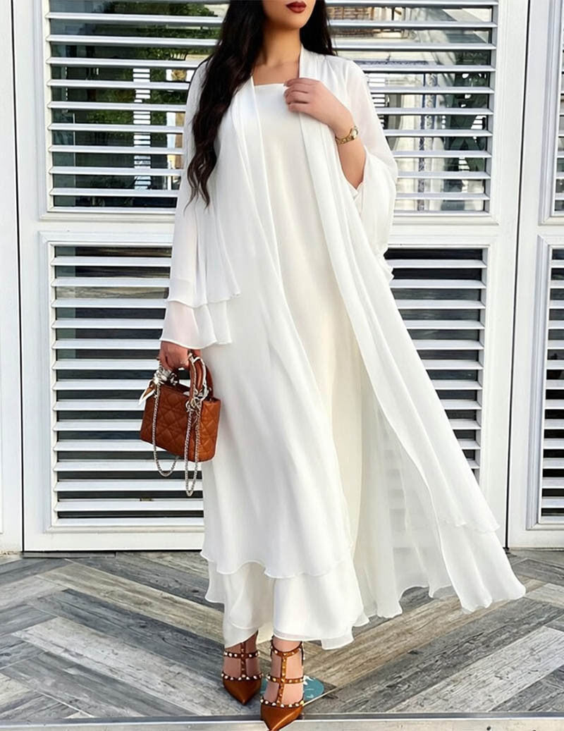 Damen Longline-Cardigan mit Rüschensaum und langen Ärmeln