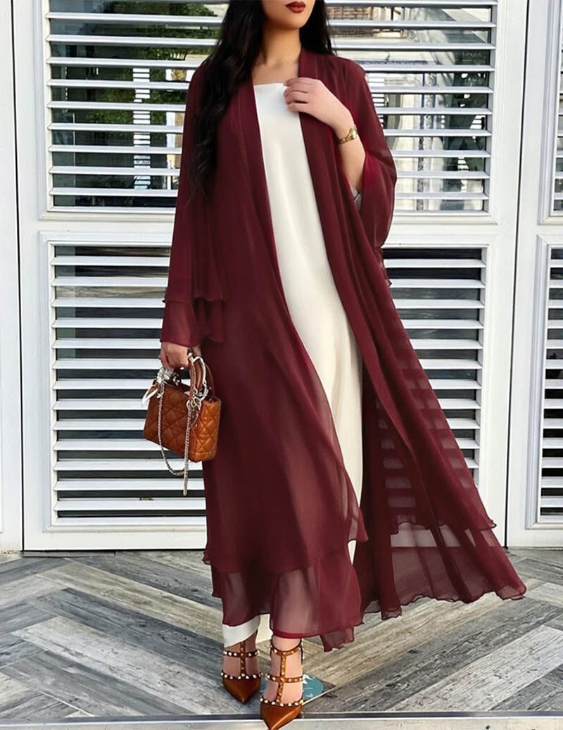 Damen Longline-Cardigan mit Rüschensaum und langen Ärmeln