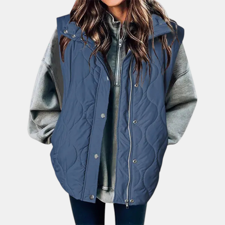 Gilet da donna con bottoni e tasche, con cappuccio