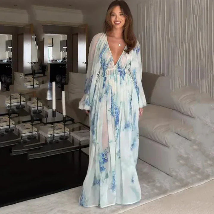 Nora – Blaues Ozean Maxi Kleid