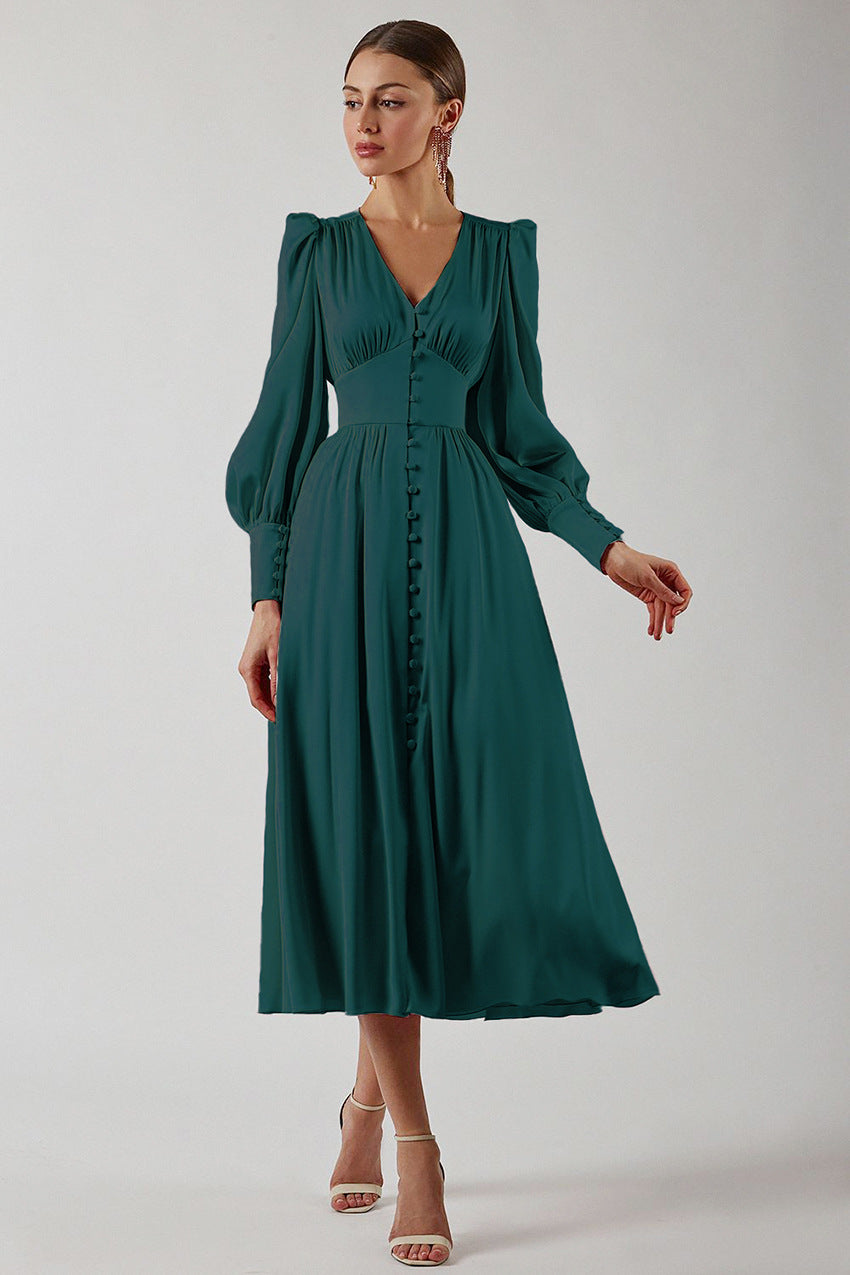 Arya | Damen-Midikleid mit V-Ausschnitt und Knöpfen