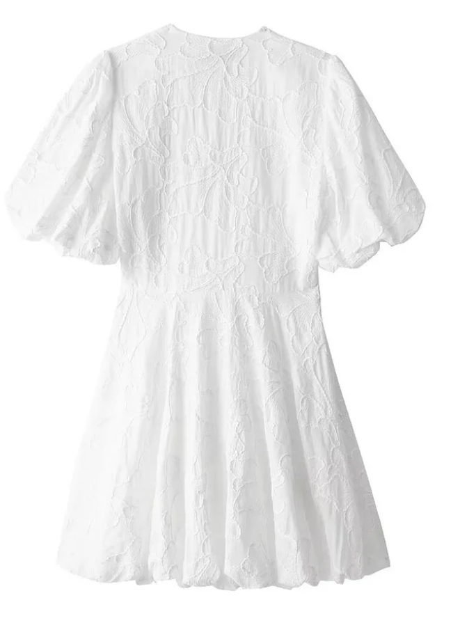 Fay | Weißes Kleid mit gestickten Rüschendetails