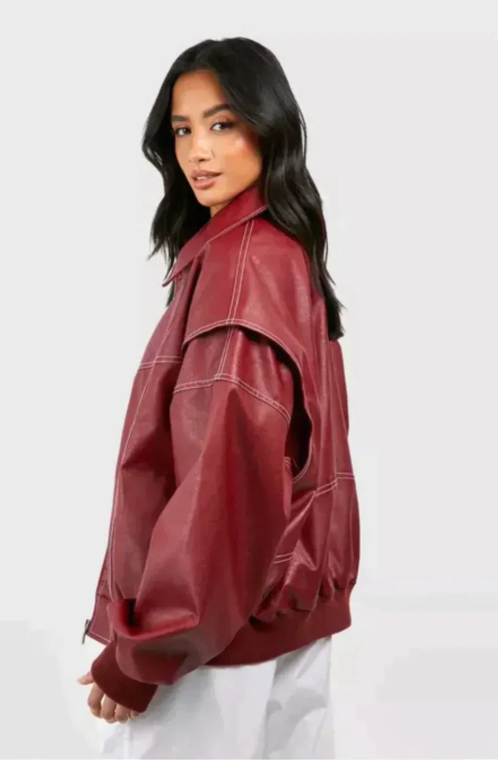 Clara - Bomberjacke aus Leder in Übergröße