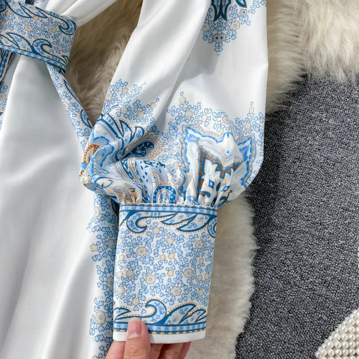 Blumen A-Linien Kleid mit Gürtel