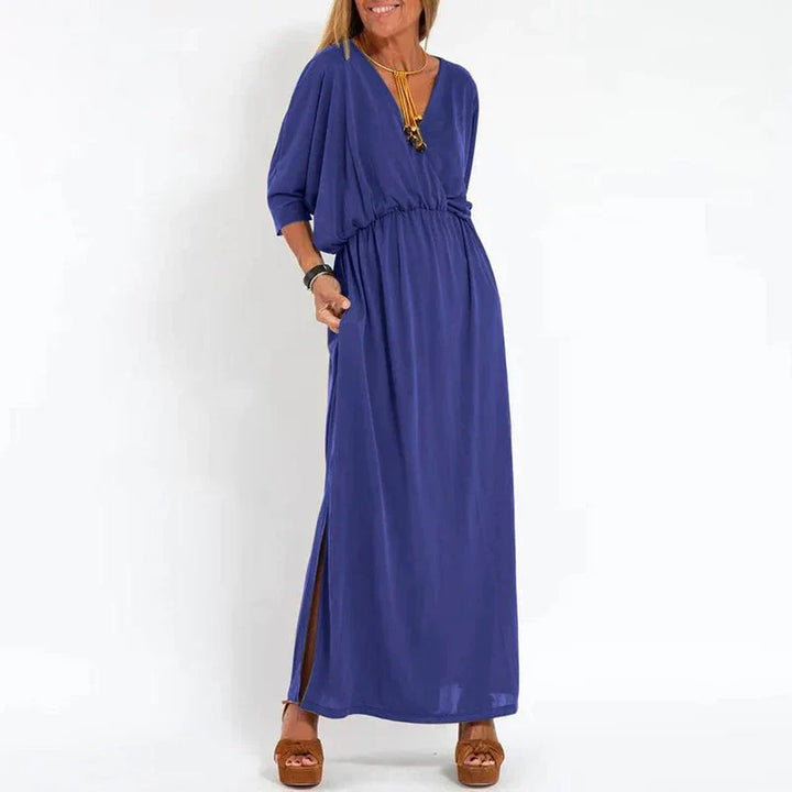 Angelica™ - Langes Vintage-Kleid mit Seitenschlitz an der hohen Taille