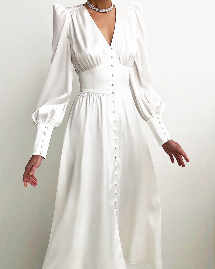 Arya | Damen-Midikleid mit V-Ausschnitt und Knöpfen