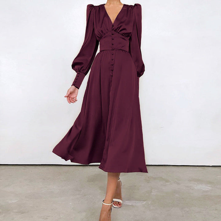 Arya | Damen-Midikleid mit V-Ausschnitt und Knöpfen