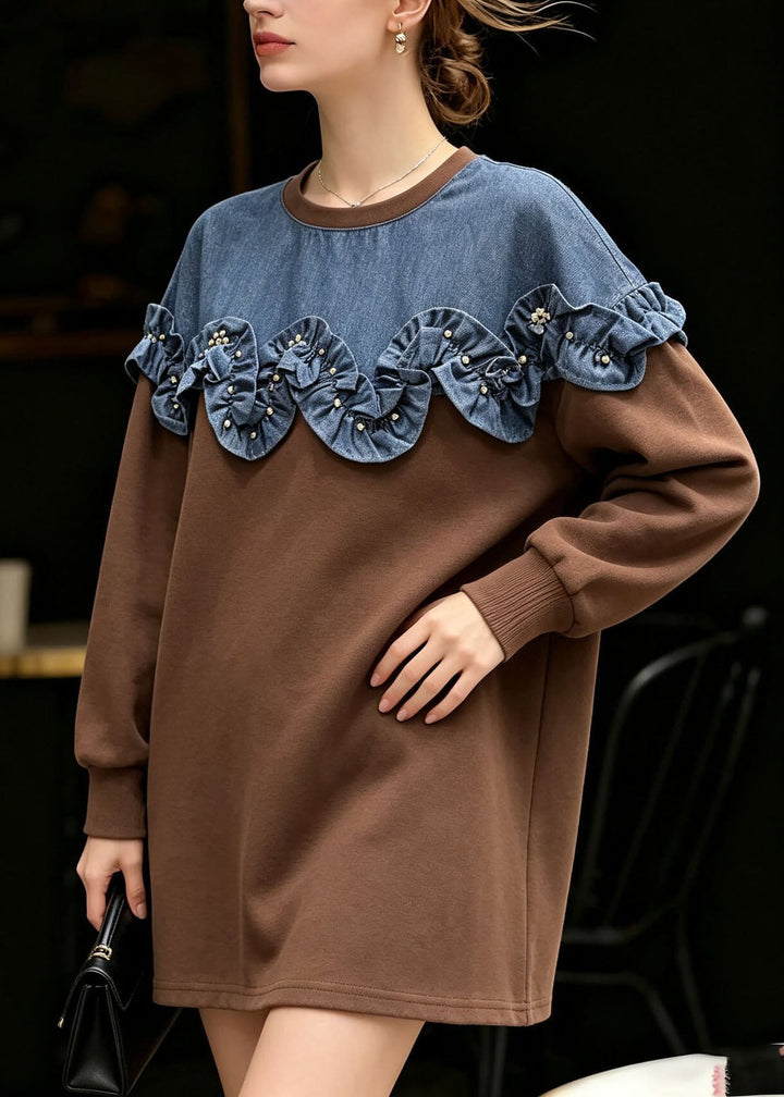 Women's sweater with ruffles and a crew neck