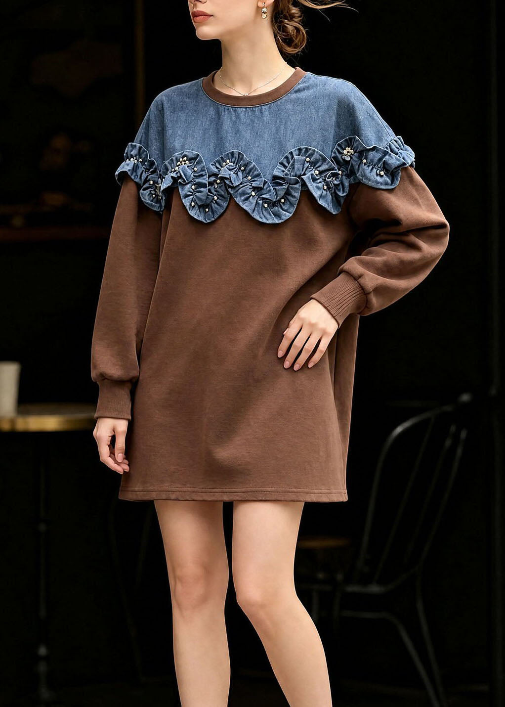 Women's sweater with ruffles and a crew neck