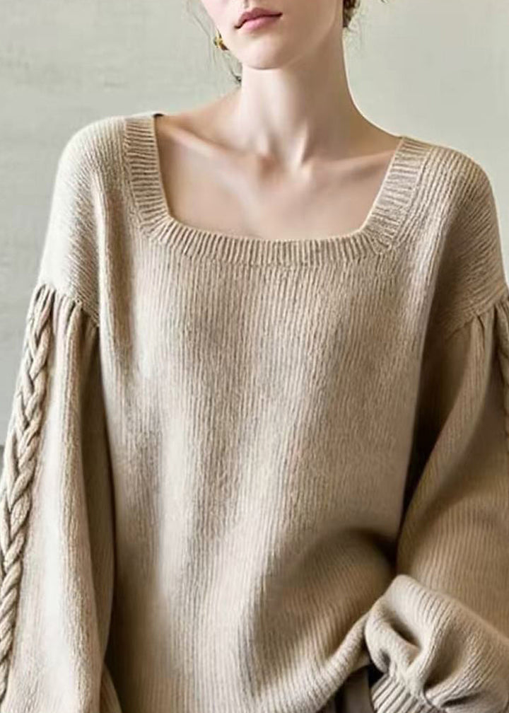 Damen Pullover mit eckigem Ausschnitt und Laternenärmeln