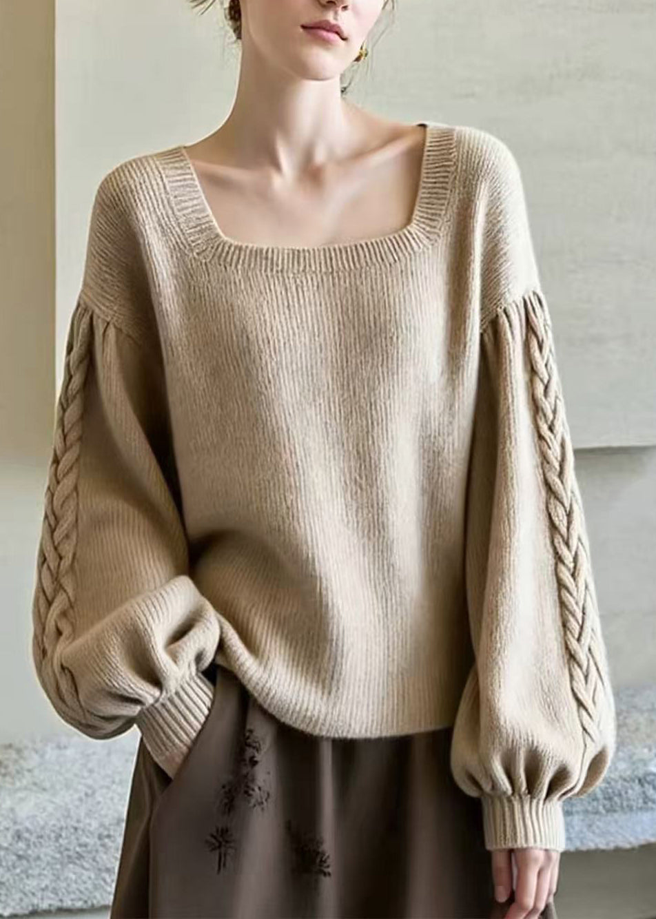 Damen Pullover mit eckigem Ausschnitt und Laternenärmeln