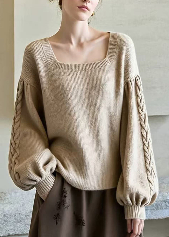 Damen Pullover mit eckigem Ausschnitt und Laternenärmeln