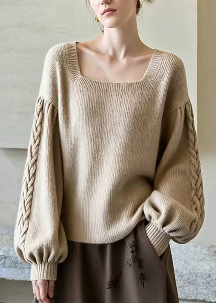Damen Pullover mit eckigem Ausschnitt und Laternenärmeln