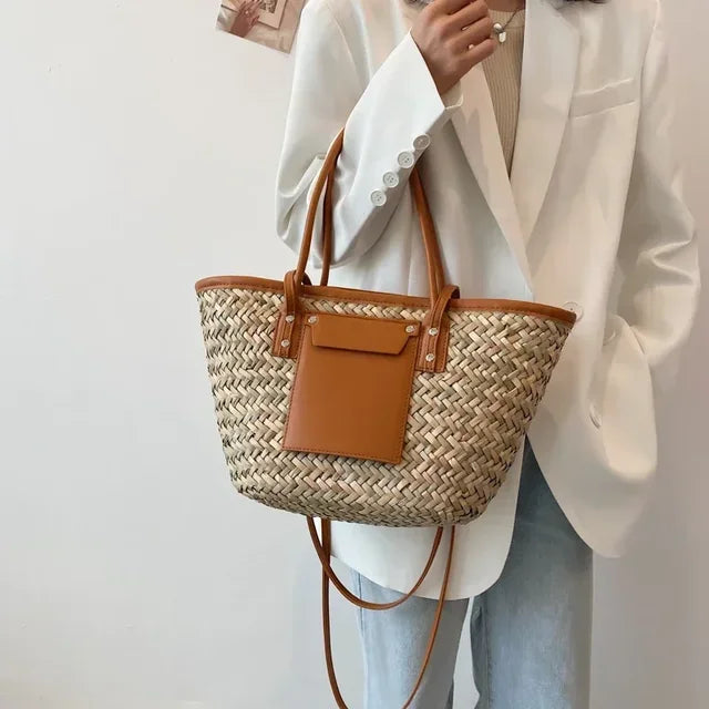 Torborg | Elegante Strohtasche mit Lederakzenten