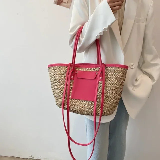 Torborg | Elegante Strohtasche mit Lederakzenten