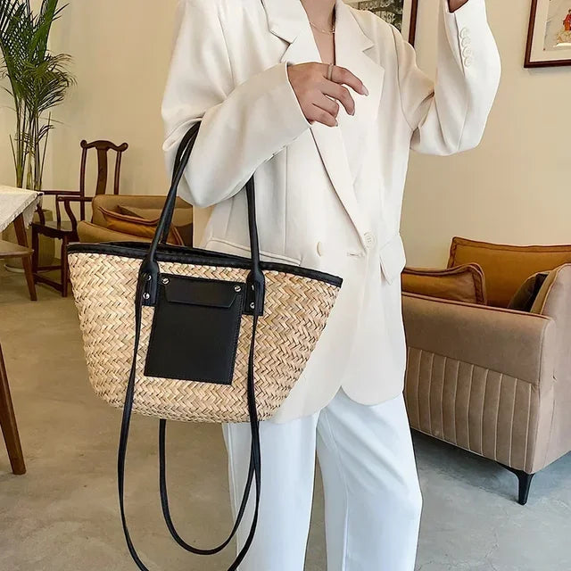 Torborg | Elegante Strohtasche mit Lederakzenten