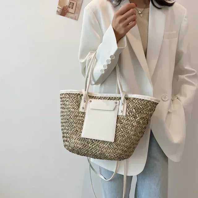 Torborg | Elegante Strohtasche mit Lederakzenten