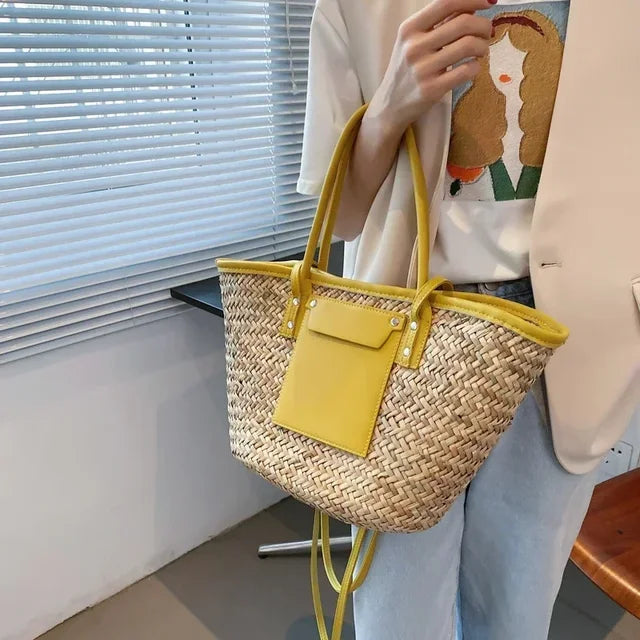 Torborg | Elegante Strohtasche mit Lederakzenten