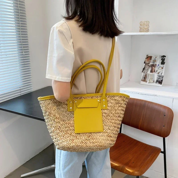 Torborg | Elegante Strohtasche mit Lederakzenten