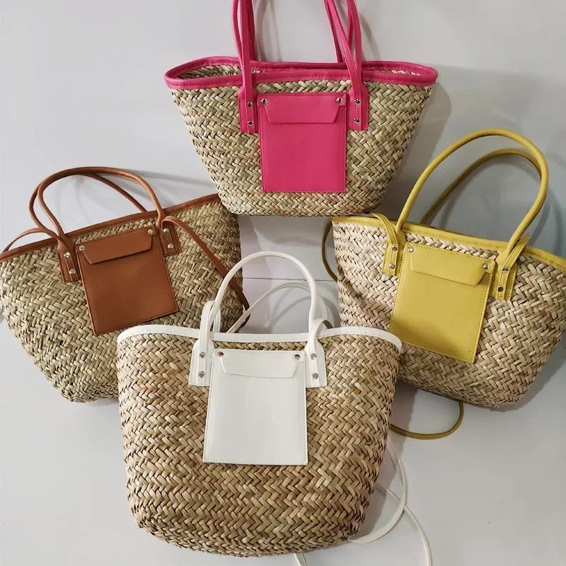 Torborg | Elegante Strohtasche mit Lederakzenten