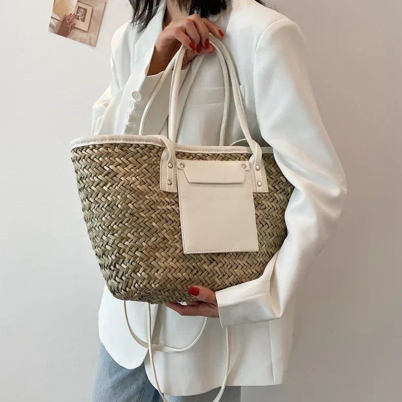 Torborg | Elegante Strohtasche mit Lederakzenten
