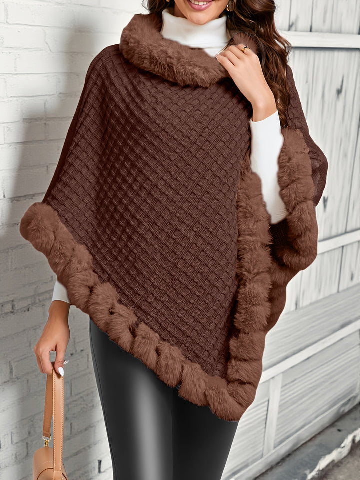 Damen Poncho mit Kragen und Rautenmuster