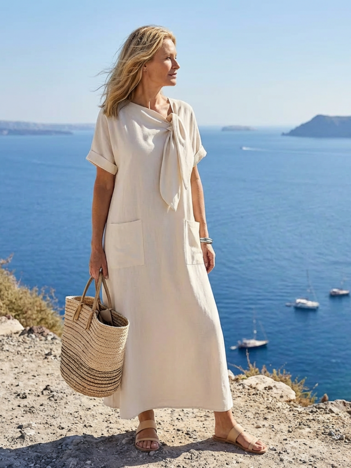 Elowyn | Maxikleid mit Rundhalsausschnitt und kurzen Ärmeln