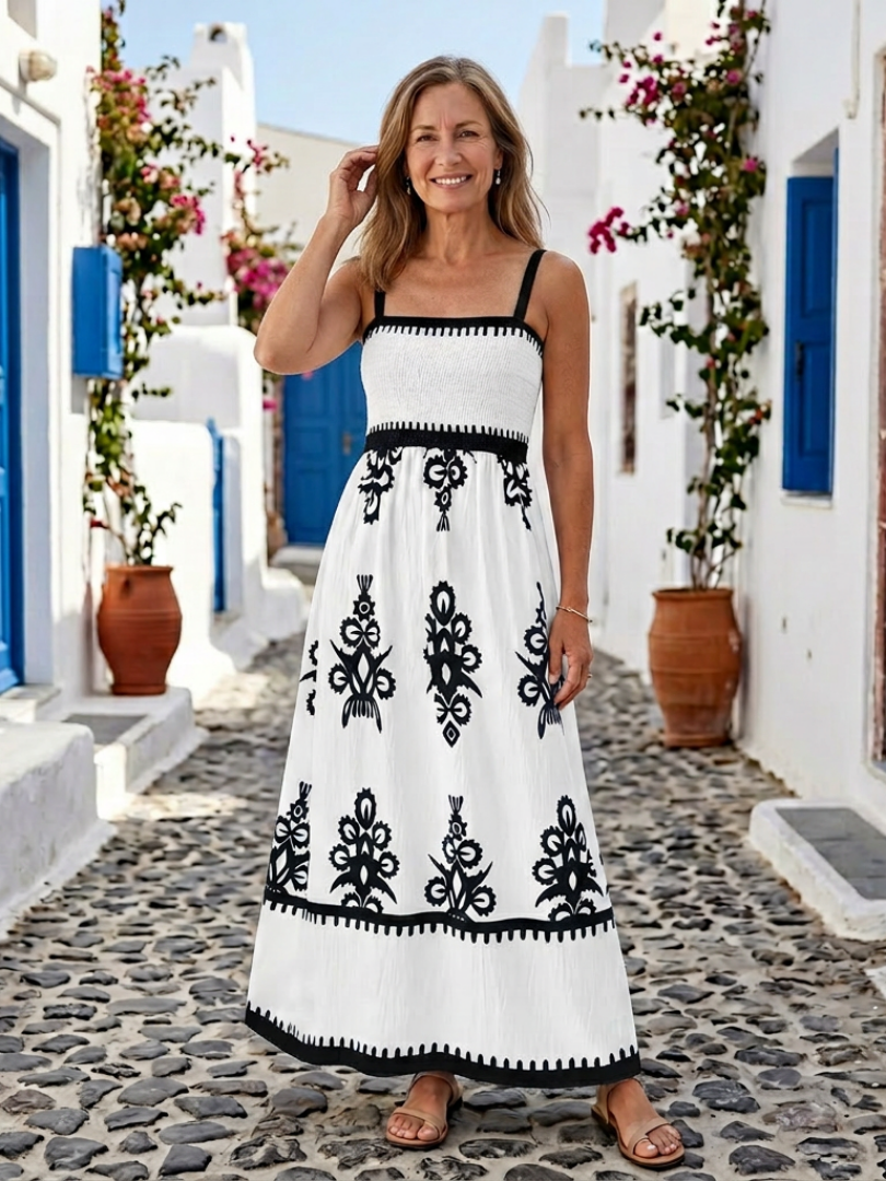 Odelina | Ärmelloses Maxikleid mit gerafftem Oberteil