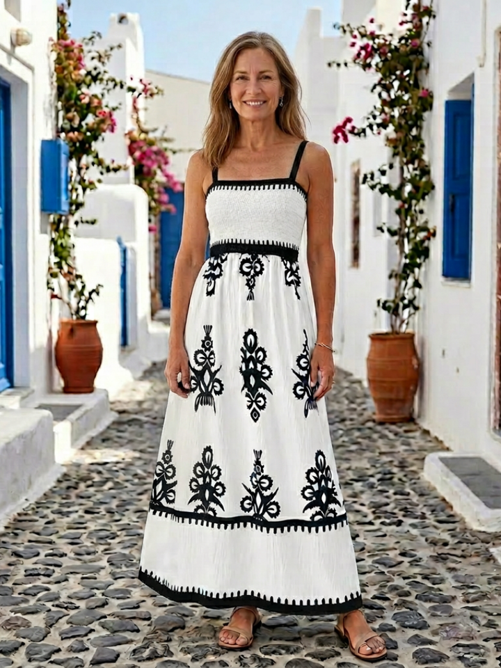 Odelina | Ärmelloses Maxikleid mit gerafftem Oberteil