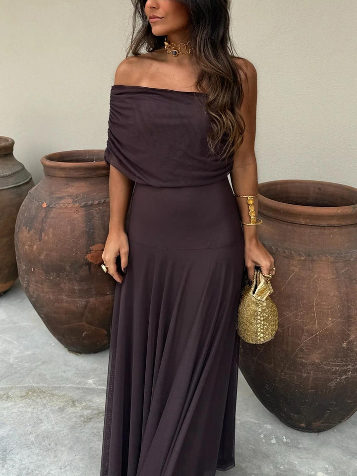 Damen Off-Shoulder Maxikleid mit kurzen Ärmeln