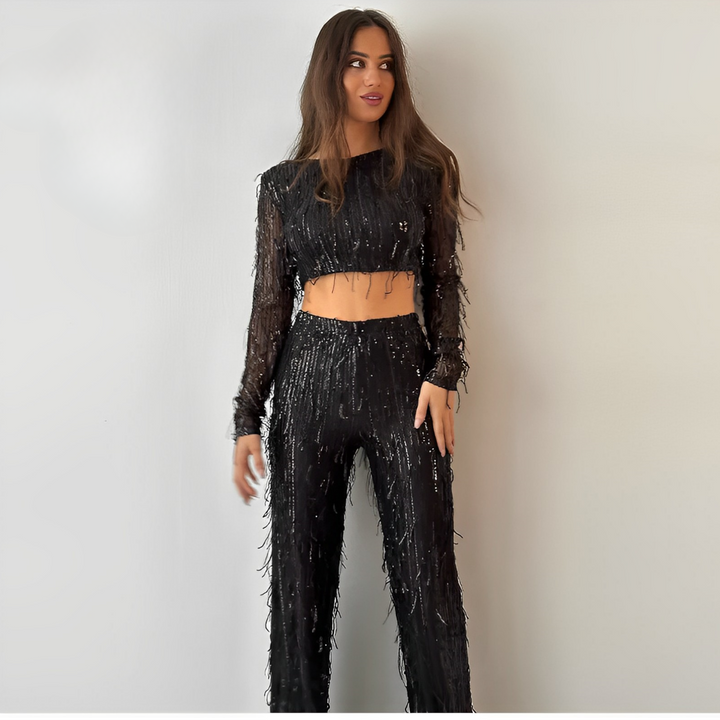 Coraline - Glamouröses Pailletten-Crop-Top