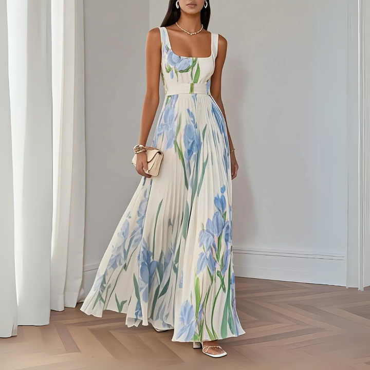 Nina - Damen Langes Floral Faltenkleid