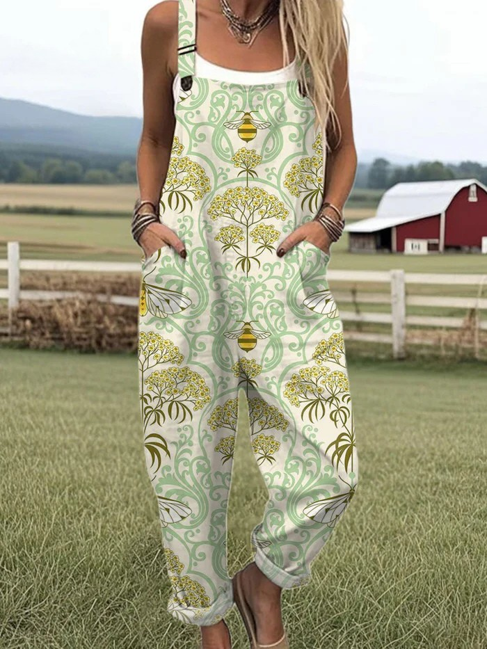 Vintage Floral Jumpsuit - Müheloser Komfort & Stilvolles Weites Bein Design