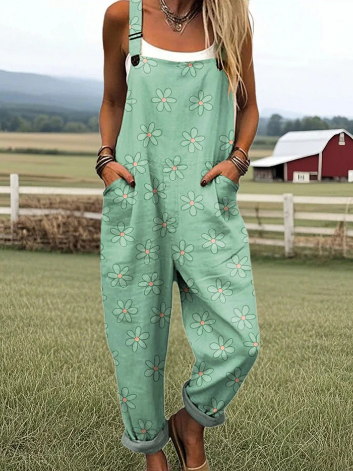 Damen Vintage Blumenweite Hosenanzug - Komfort & Stil