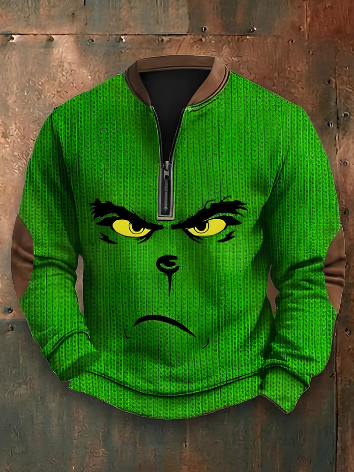 Lustiges klassisches Weihnachtscharakter-Druck Casual Waffle Top für Herren