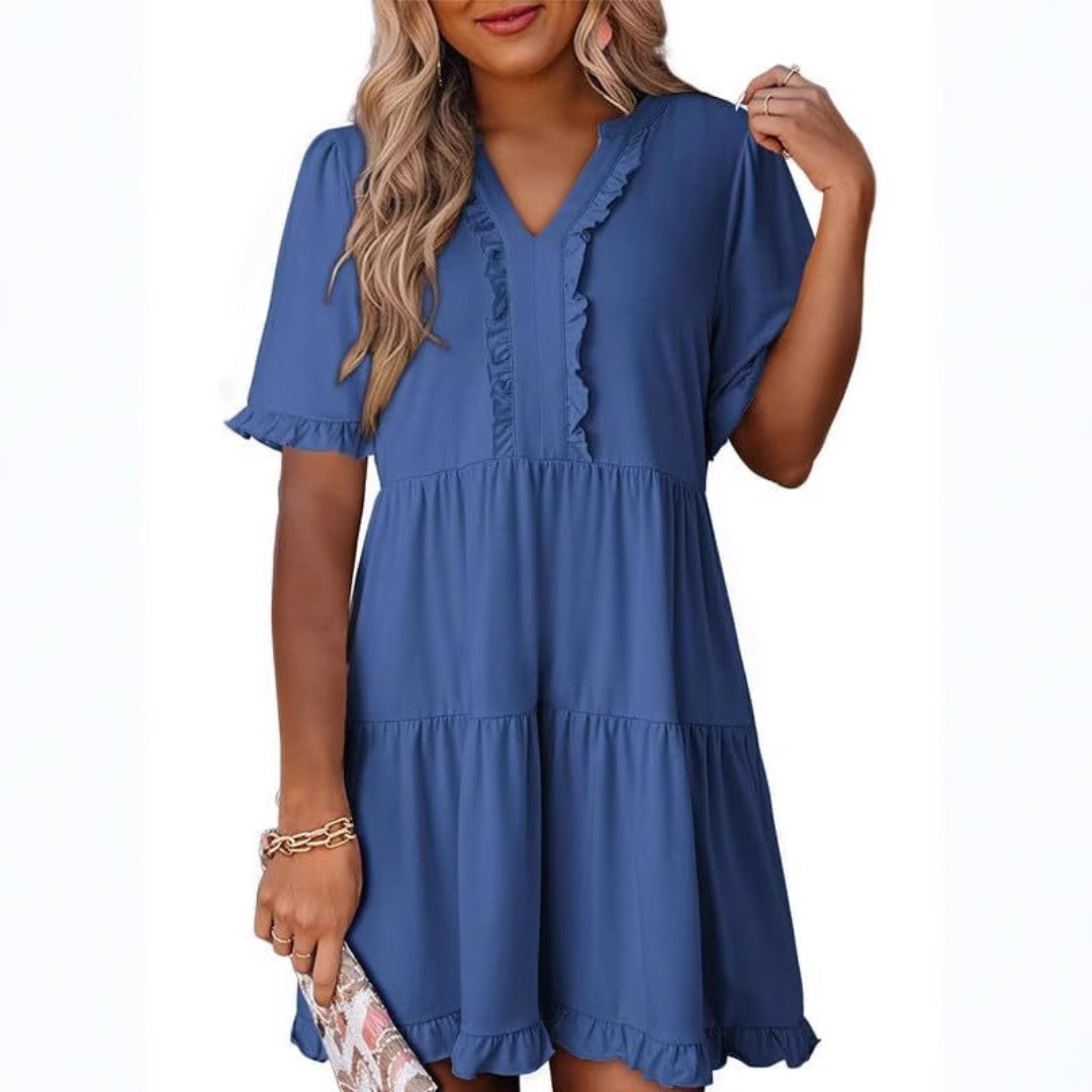 Shaila™ - Lässiges V-Ausschnitt Mini-Kleid