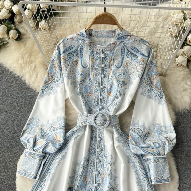 Blumen A-Linien Kleid mit Gürtel