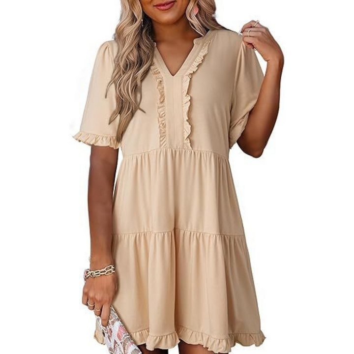 Shaila™ - Lässiges V-Ausschnitt Mini-Kleid
