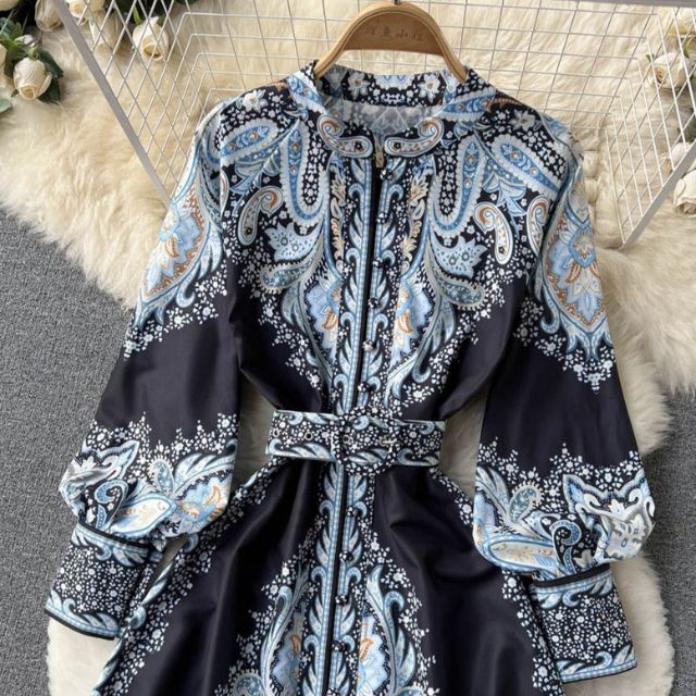 Blumen A-Linien Kleid mit Gürtel