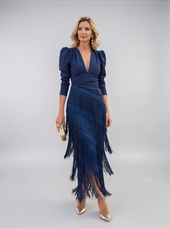 Sofia | Elegantes Ombré-Fransenkleid mit V-Ausschnitt