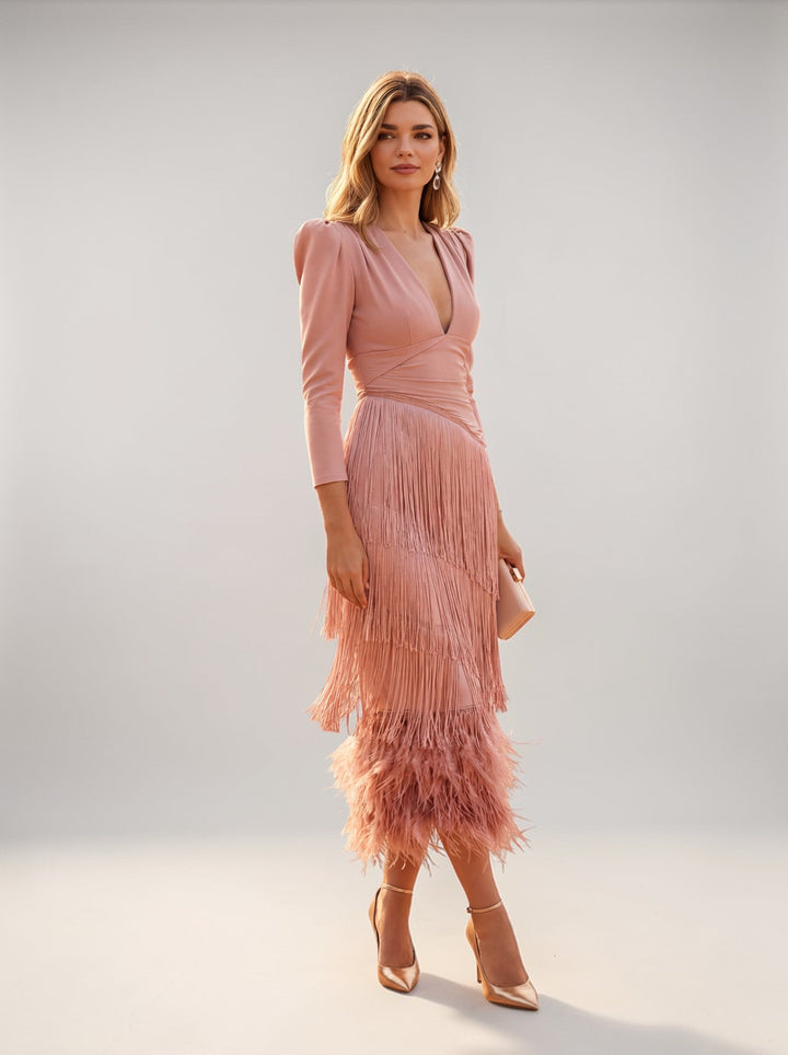Sofia | Elegantes Ombré-Fransenkleid mit V-Ausschnitt