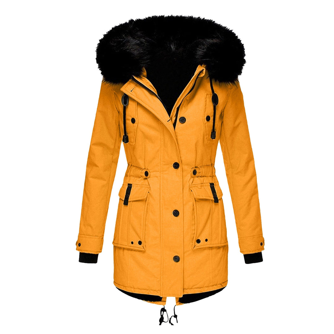 Damenparka mit Kapuze, Knöpfen und Taschen