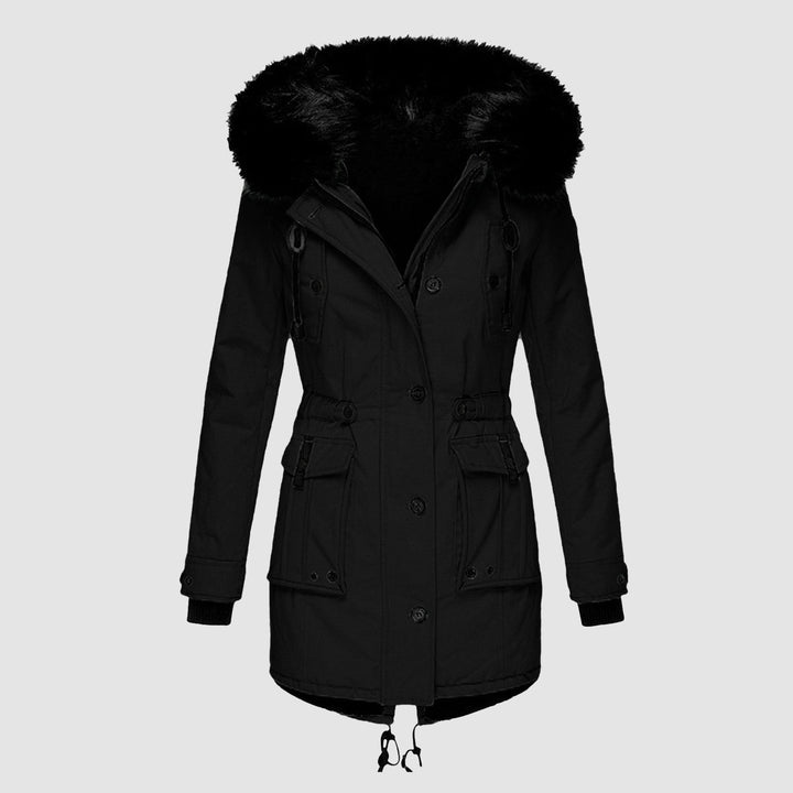 Damenparka mit Kapuze, Knöpfen und Taschen
