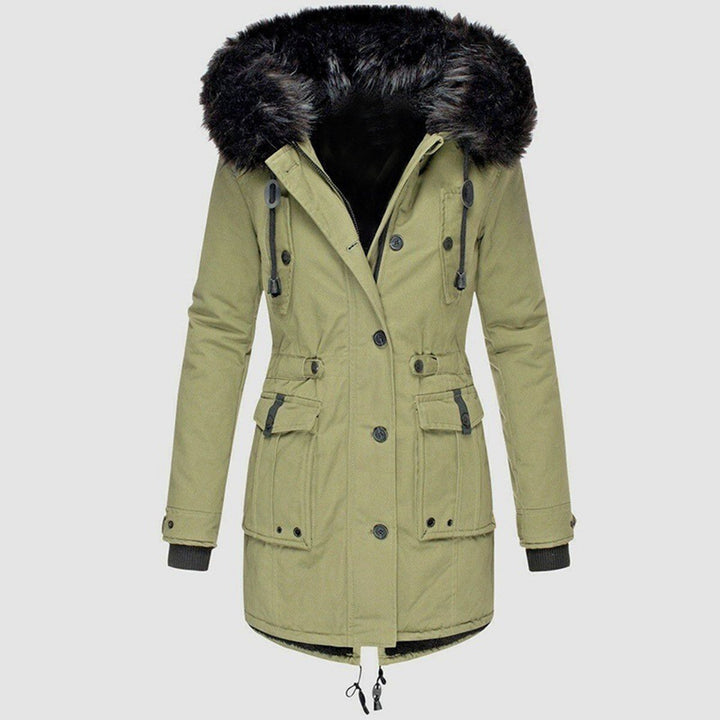 Damenparka mit Kapuze, Knöpfen und Taschen
