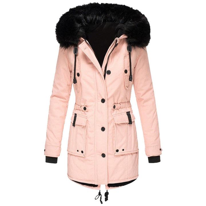 Damenparka mit Kapuze, Knöpfen und Taschen